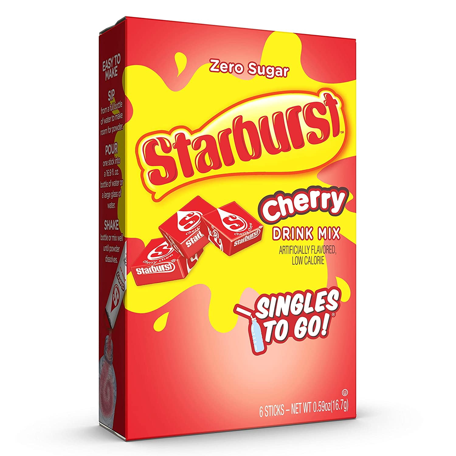 Starburst Singles To Go Powdered Drink Mix & Just Add Water -12 Boxes with 6 Packets Each 72 Total Servings (Sugar Free), Cherry (Pack of 12)