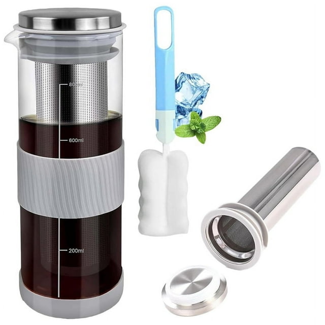 Cold Brew Coffee Maker Mason Jar Pitcher 800ML Stainless Steel Filter with Cup Brush Cold Brew Pitcher for Fruits Tea