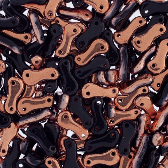 John Bead Czech Link Bead - Black and Capri Gold, Glossy, Halfcoat, Pkg of 40