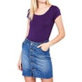 thumbnail image 1 of Women's Solid Short Sleeve Scoop Neck Cotton Bodysuit Leotard with Snap Crotch Bottom (ULTRA PURPLE , S), 1 of 4