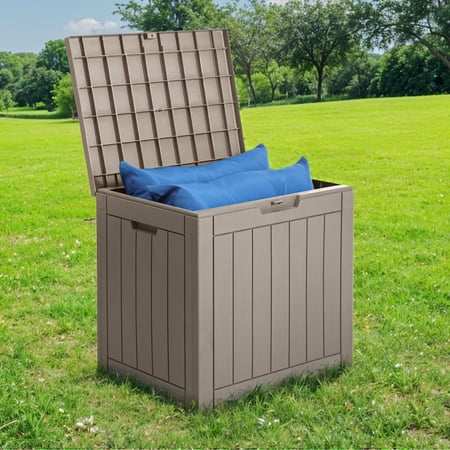 Dextrus 31 Gallon Weatherproof Resin Deck Box, Lockable Outdoor Storage Container, Heavy-Duty Patio Organizer for Cushions, Garden Tools, Poolside Supplies and Sports Gear, Brown