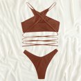 thumbnail image 4 of Aayomet Two Piece Swimsuit For Women Women Color 2pack Rib Bikini Swimsuit Split Push Up Two Piece Bikinis Swimsuit Beachwear,Coffee XL, 4 of 5