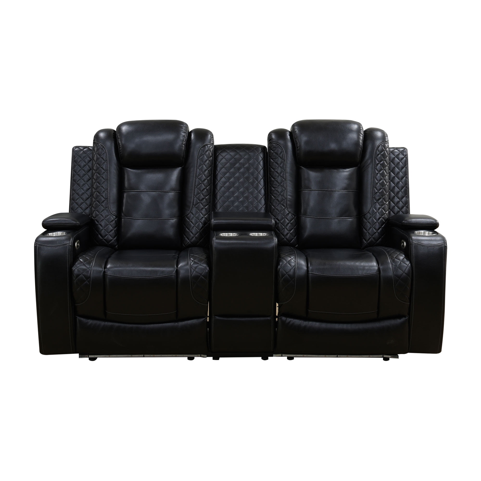 Recliner Loveseat with LED Lights, Living Room Furniture Set, Breathing Power Leather Sofas with Storage Console/Cup Holders