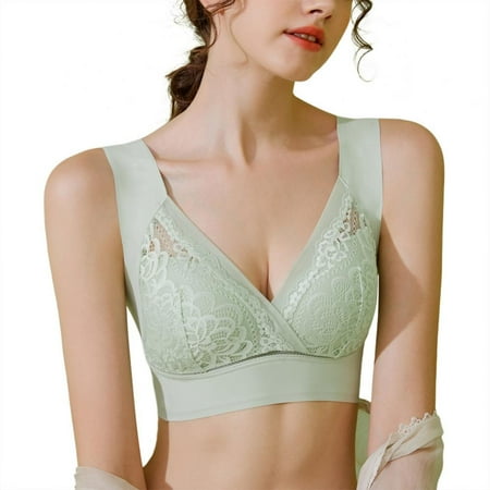 Wire Free Bra Leisure Sports Bra Female Seamless Underwear Floral Lace Bra Thin Cup Bra Front Cross Lace Bra Full Cup Bra Women Push Up Bralette