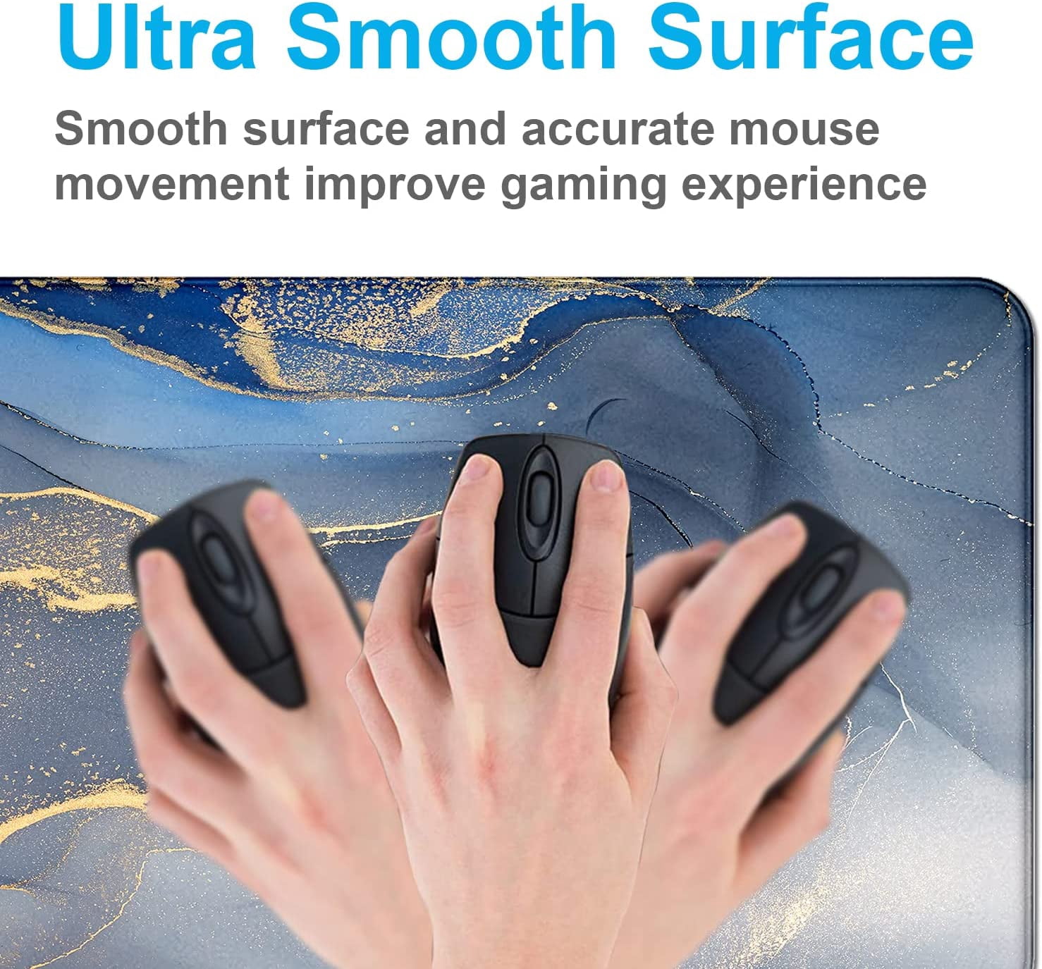 Large Extended Gaming Mouse Pad with Stitched Edges, Non-Slip Waterproof Rubber Base Mouse Pad for Office, Computer, Keyboard, Laptop and Home Desk Pad 35.4 x 15.7 x 0.12 Inch (Grey Blue Marble)