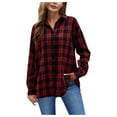 thumbnail image 4 of Women's Jacket Plaid Flannel Shirts Loose Fit Boyfriend Button Down Lapel Shirt Trendy Jacket, 4 of 6