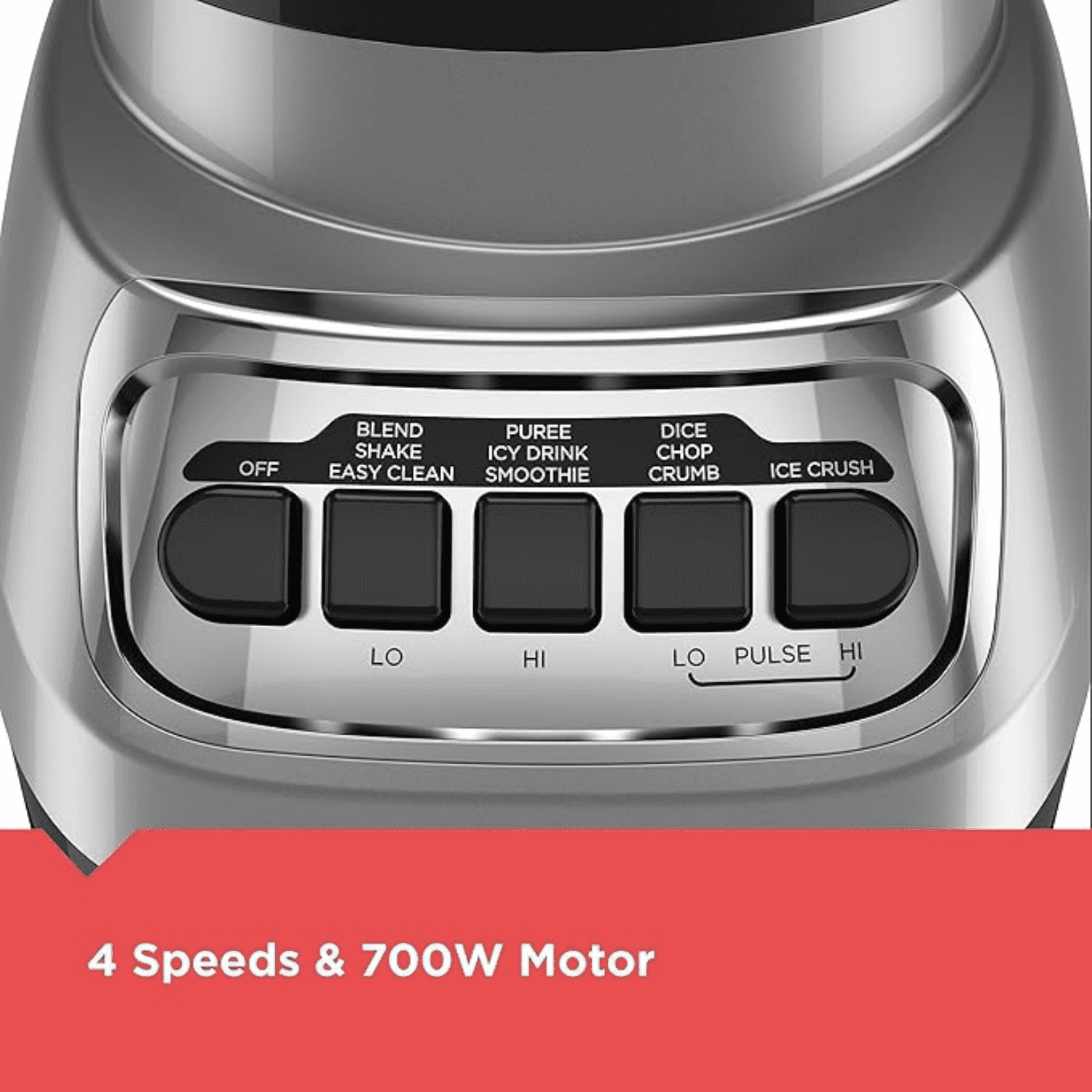 Multi-Function Blender with 6-Cup Glass Jar, 4 Speed Settings, Silver