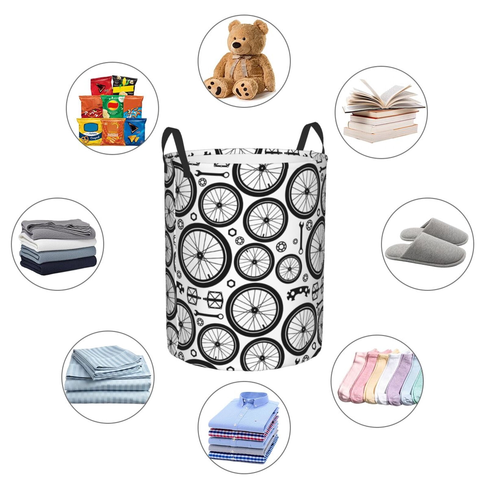 Large Laundry Basket with Handles - Vintage Bike wheel Pattern Kids Baby Dirty Clothes Laundry Hamper for Bedroom Aesthetic