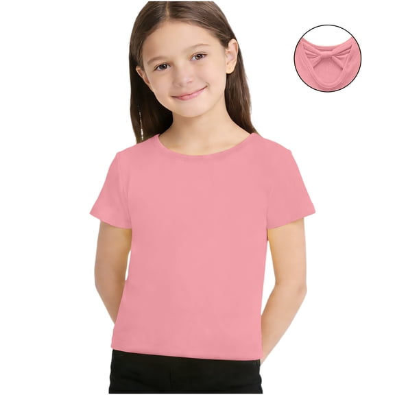 CYRBOKO Girls Casual T-shirts, Soft Summer Crewneck Short Sleeve Basic Tops Red Size 7-8 T