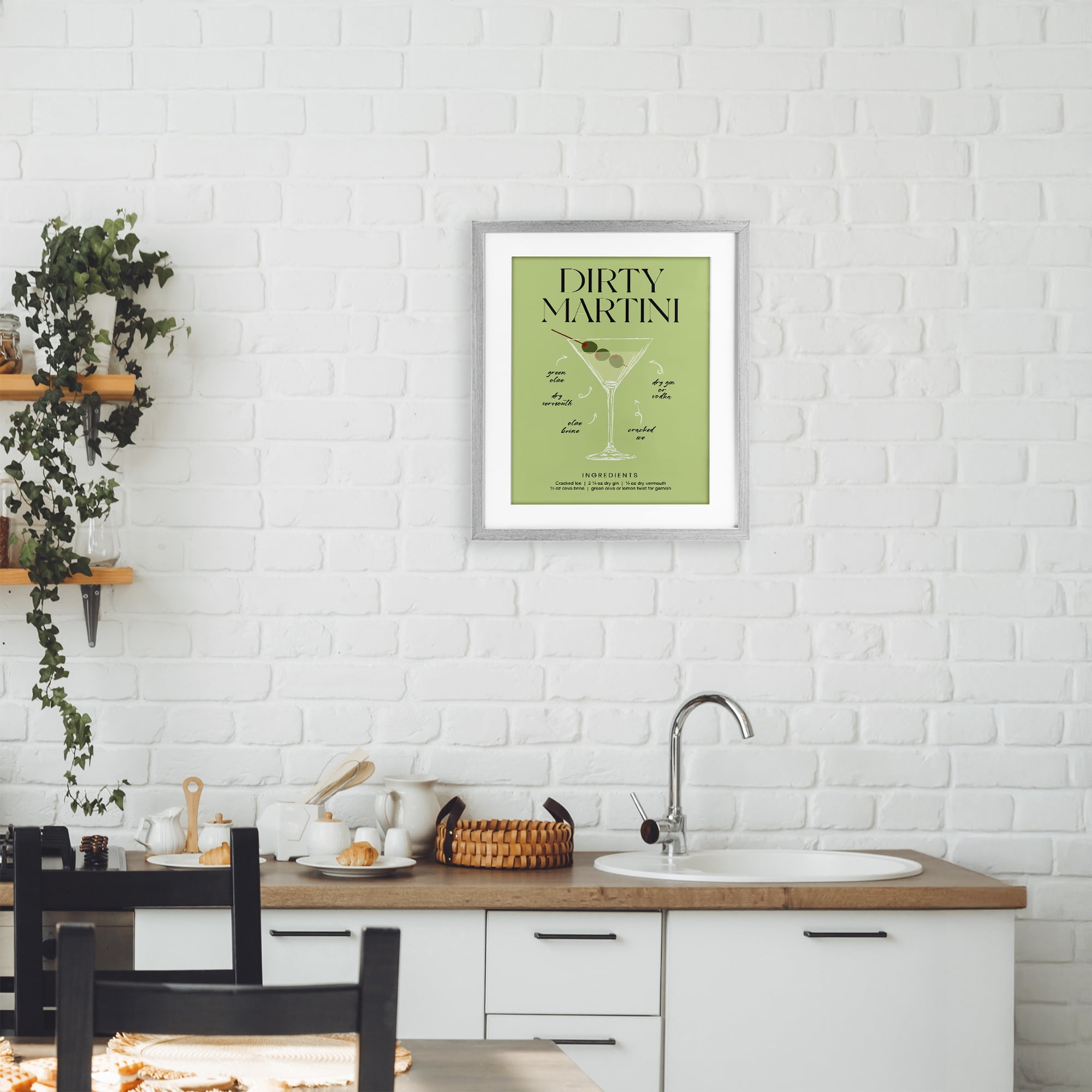 Stupell Industries Dirty Martini Green Recipe Gray Framed Print Under Glass, design by Lettered and Lined