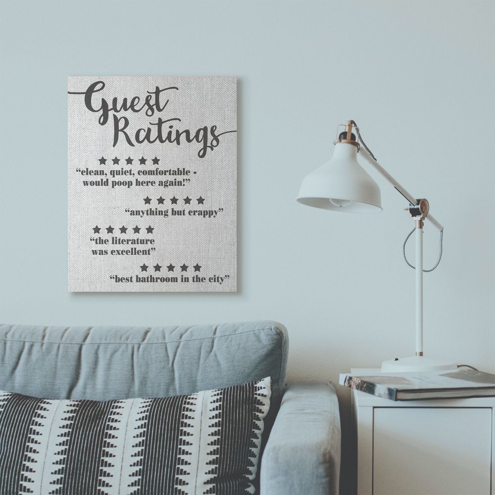 Stupell Industries Five Star Bathroom Funny Word Black And White Wood Textured Design Canvas Wall Art by Daphne Polselli