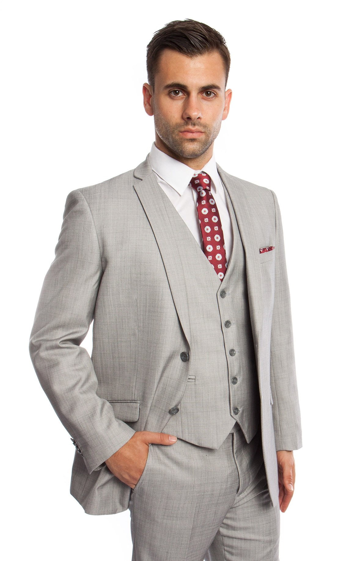 Tazio - Mens Two Piece Textured Solid Tuxedo Suit With Matching Vest ...