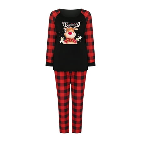

Scyoekwg Christmas Pyjamas Adult Kids Long Sleeve and Long Pants Comfy Loose Holiday Family Winter Warm Pajamas Set Round Neck Christmas Pattern Print Family Sleepwear Red XL