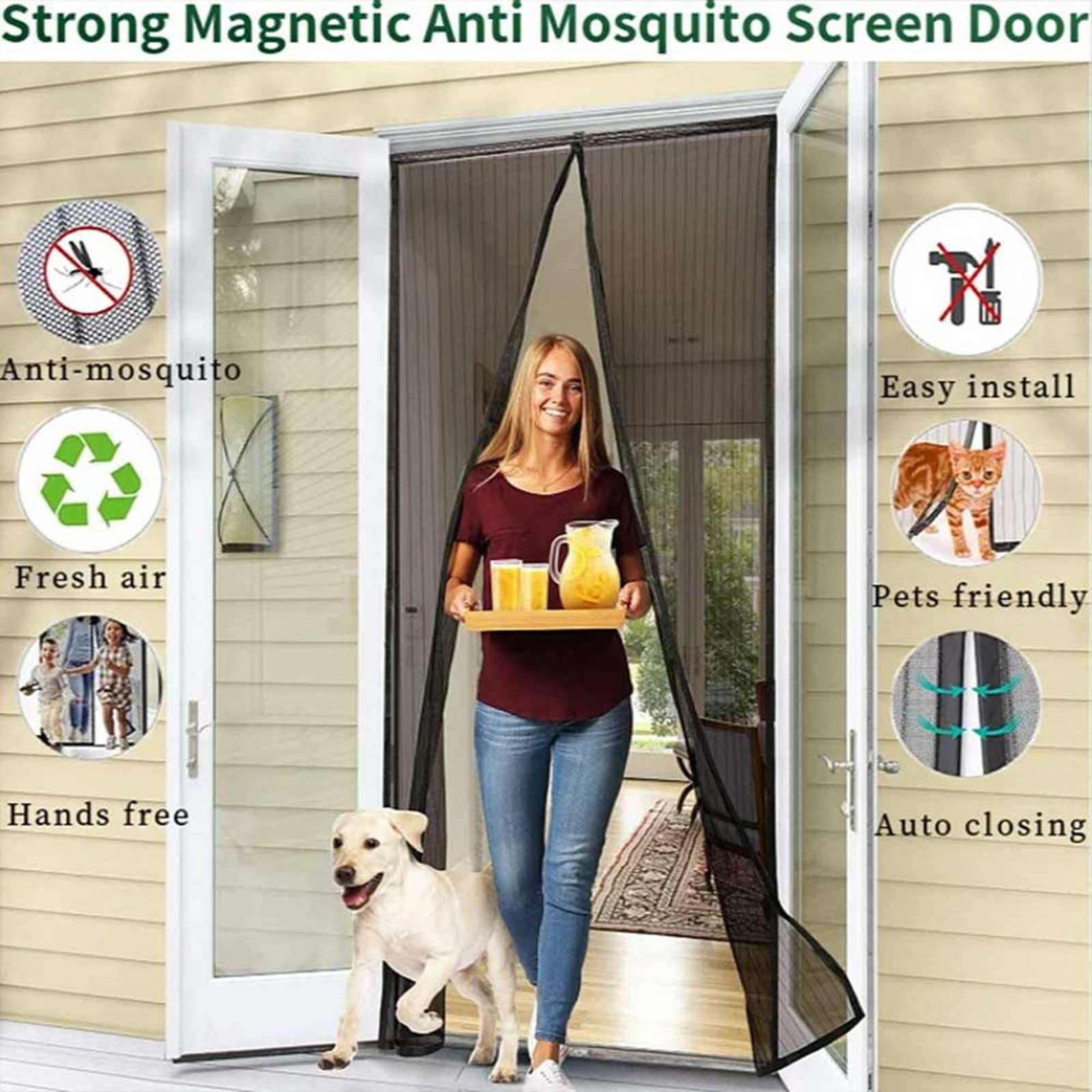 Magnetic Screen Door,Size 39"×82" ,Heavy Duty Door Screen Magnetic Closure Keep Bugs Out,Screen Door Mesh- Pet and Kid Friendly Fits,Free Double-sides Tape,White