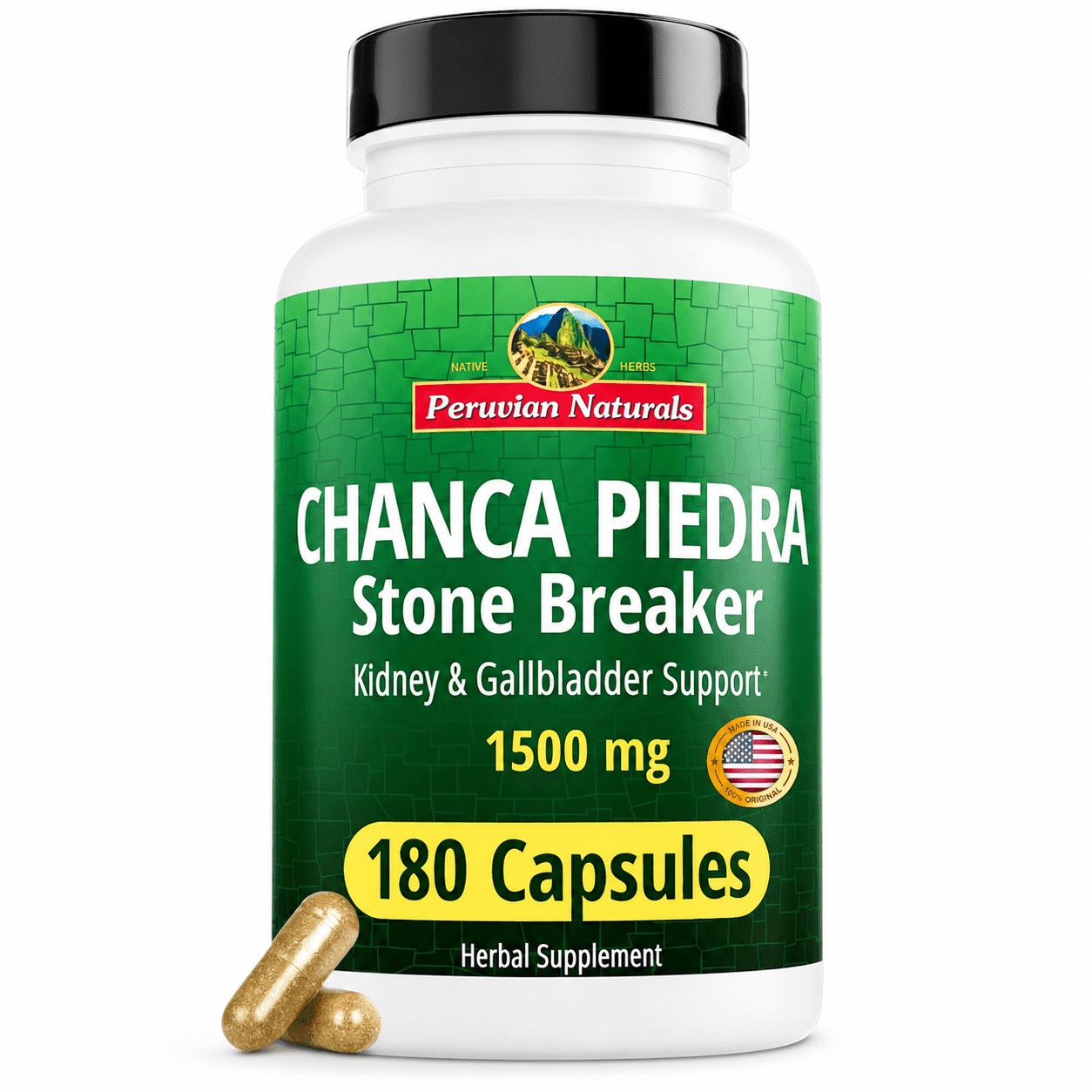 Chanca Piedra 180 Capsules 1500mg Kidney Stone Breaker, Gallbladder Supplement by Peruvian Naturals