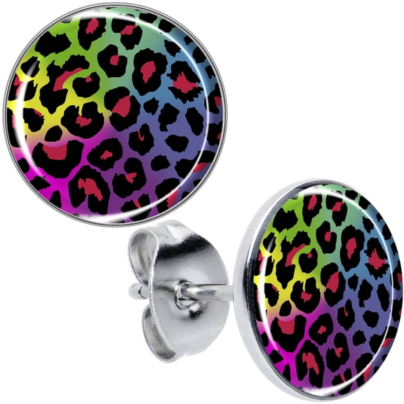 Body Candy Rainbow Cheetah Print Stud Earrings Stainless Steel for Women