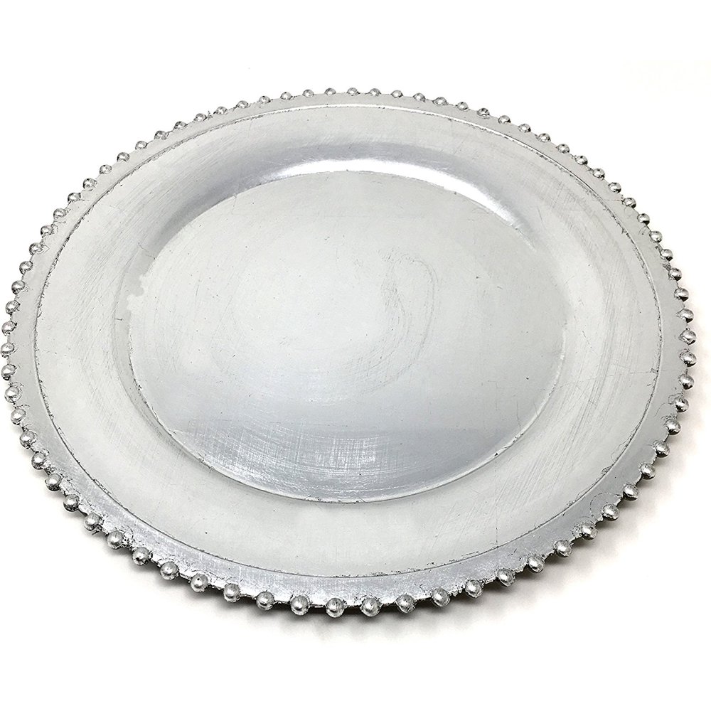 Elegant Weaving Silver Pressed Beaded Rim Design Round Charger Plates