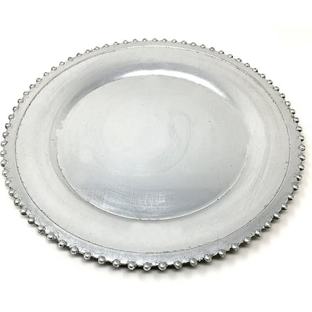 24 Vintage Silver Plated - Elegant Weaving Silver Pressed Beaded Rim Design Round Charger Plates Dinnerware Holiday Decor Accent Plates Silver Pressed Finish 13 inch (2)