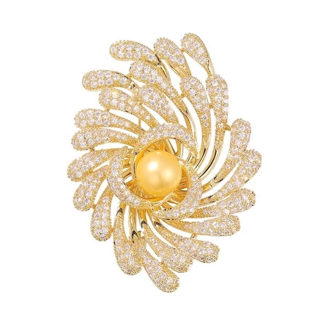 Women Brooch Rhinestones Imitation Pearl Inlay Irregular Design Lapel Pin Non-Slip Buckle Scarf Badge Clothing Bags Accessories