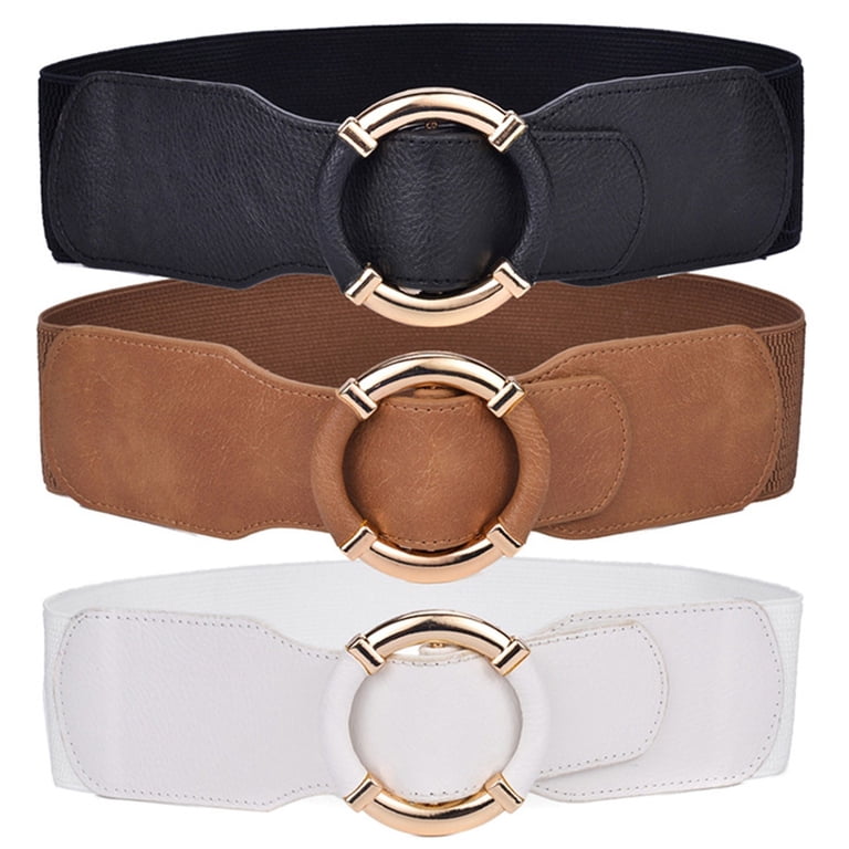 Elastic Wide Belt Gold Round Buckle Stretchy Vintage Waist Belt ladyd_posh | Accessories | Elastic Wide Belt Gold Round  main image 4