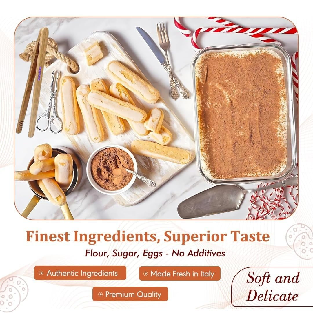 PIACELLI Light & Airy Texture Ladyfingers - Authentic Italian Sponge Lady Fingers for Tiramisu – Traditionally Baked Ladyfinger Cookies Ideal for Tiramisu, Trifles and More - 3 Pack (200g/7oz Each)