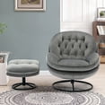 thumbnail image 2 of Swivel Chair with Ottoman Set, Velvet Tufted Upholstered Accent Chair, Single Sofa Chair with 360 Degree Metal Base for Living Room, Bedroom, Home Office, Gray, 2 of 9
