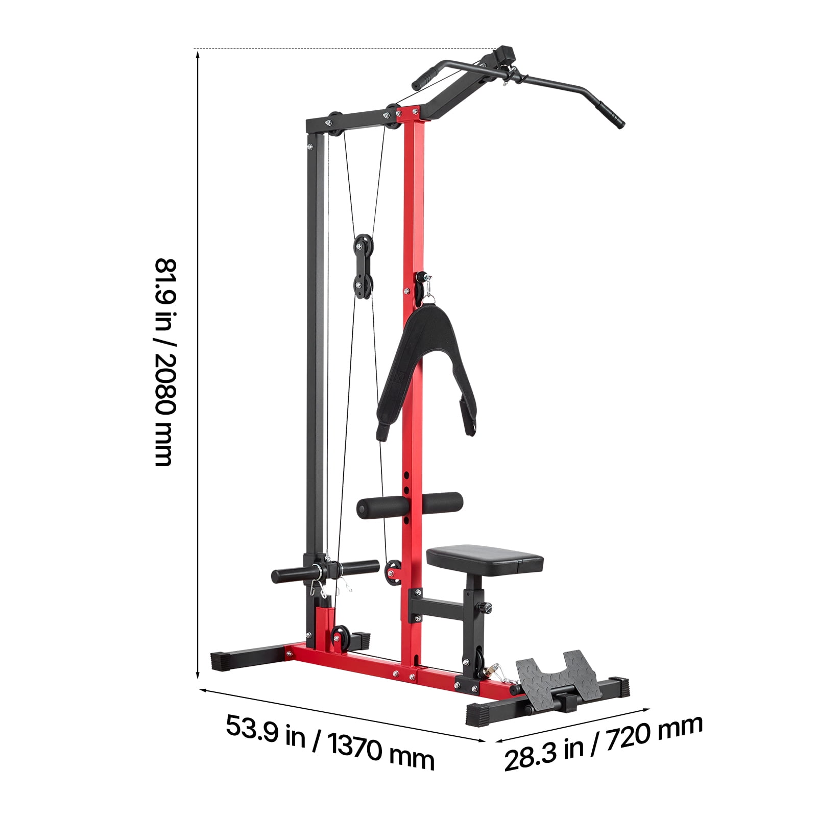 VEVOR LAT Pull Down Machine, 3-in-1 Row Cable Machine, Cable Machines Home Gym with 3-Level Adjustable Seat, 4-Level Adjustable Foam Roller, Load 400 lbs Lat Tower for Back, Chest, Tricep, Black