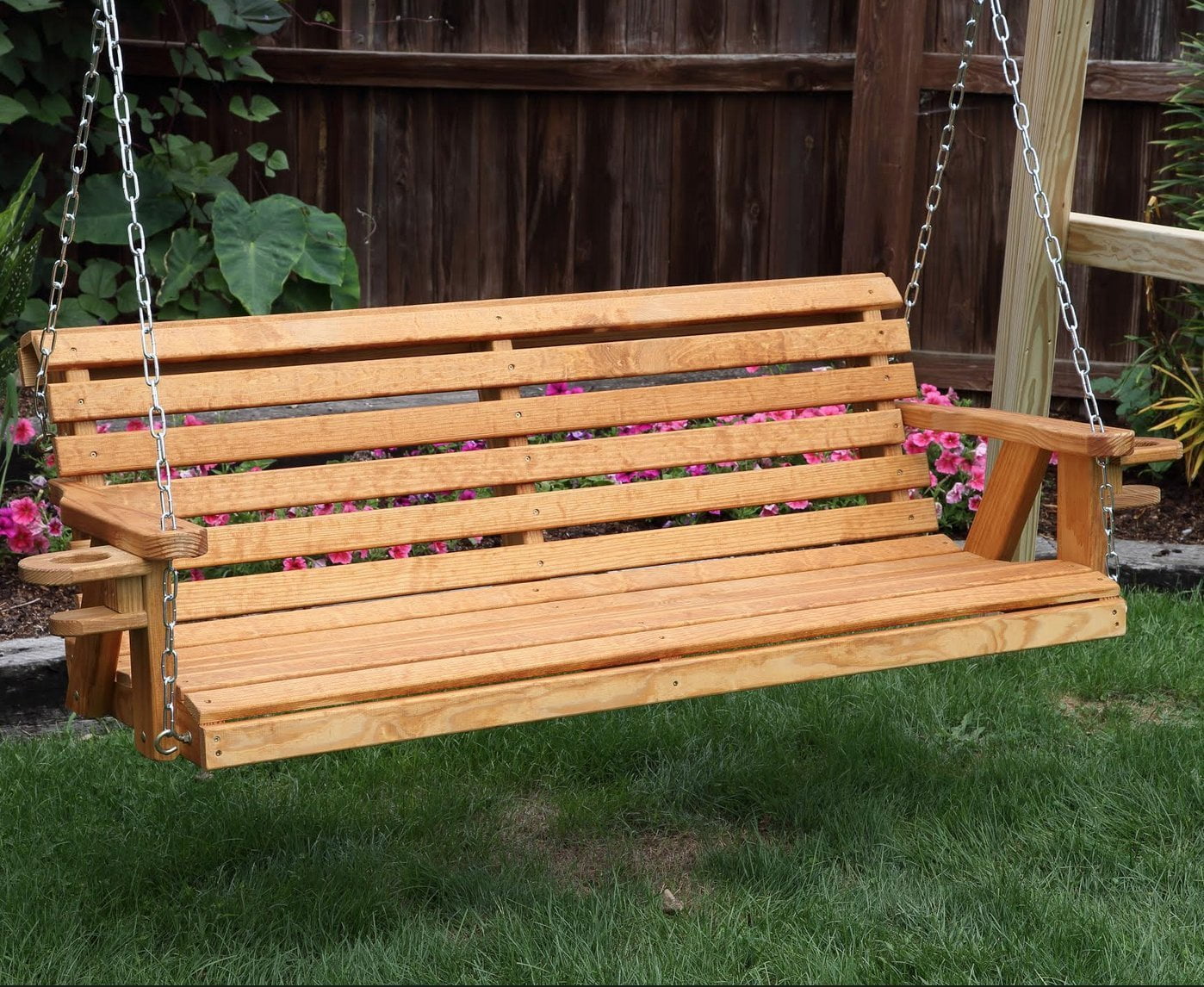 Outdoor Garden Lawn Patio Brown Finish 5 FT Amish Heavy Duty 800 Lb Roll Back Porch Swing... by Ecommersify Inc