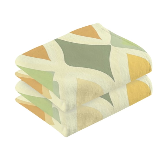 2 Pcs Absorbent Face Towel Bath Hand Towels Soft Breathable Cotton Towel Set for Bathroom Kitchen Hotel Spa Decor Retro Geometric Design