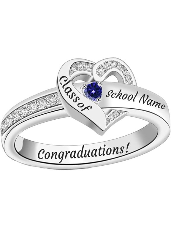 Personalized Heart Graduation Ring Custom Year Name And Inside Engraving 925 Sterling Silver For Graduation Gif