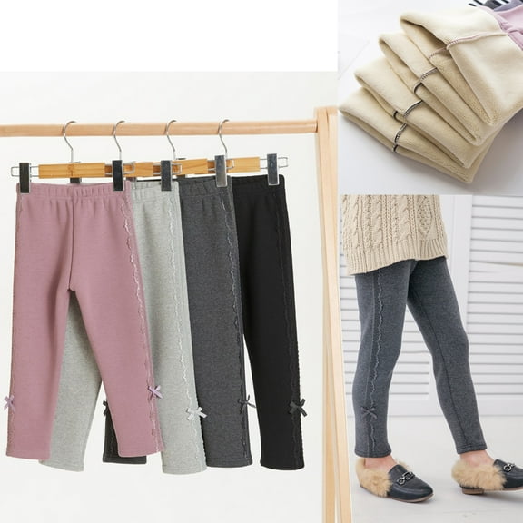 URMAGIC Toddler Kids Little Bowknot Lace Trims Pants Girls Winter Warm Fleece Tight Trousers,2-3 Years