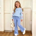 thumbnail image 5 of Auroural Girls Clothes Sets 10-12 Girls Bow Sweatshirt Crewneck Long Sleeve Pullover Top Girl's Heart Shaped Printed Top Flare Pants Two-Piece Set Kids Fall, Winter, Cute, Casual 5-15 Years, 5 of 9