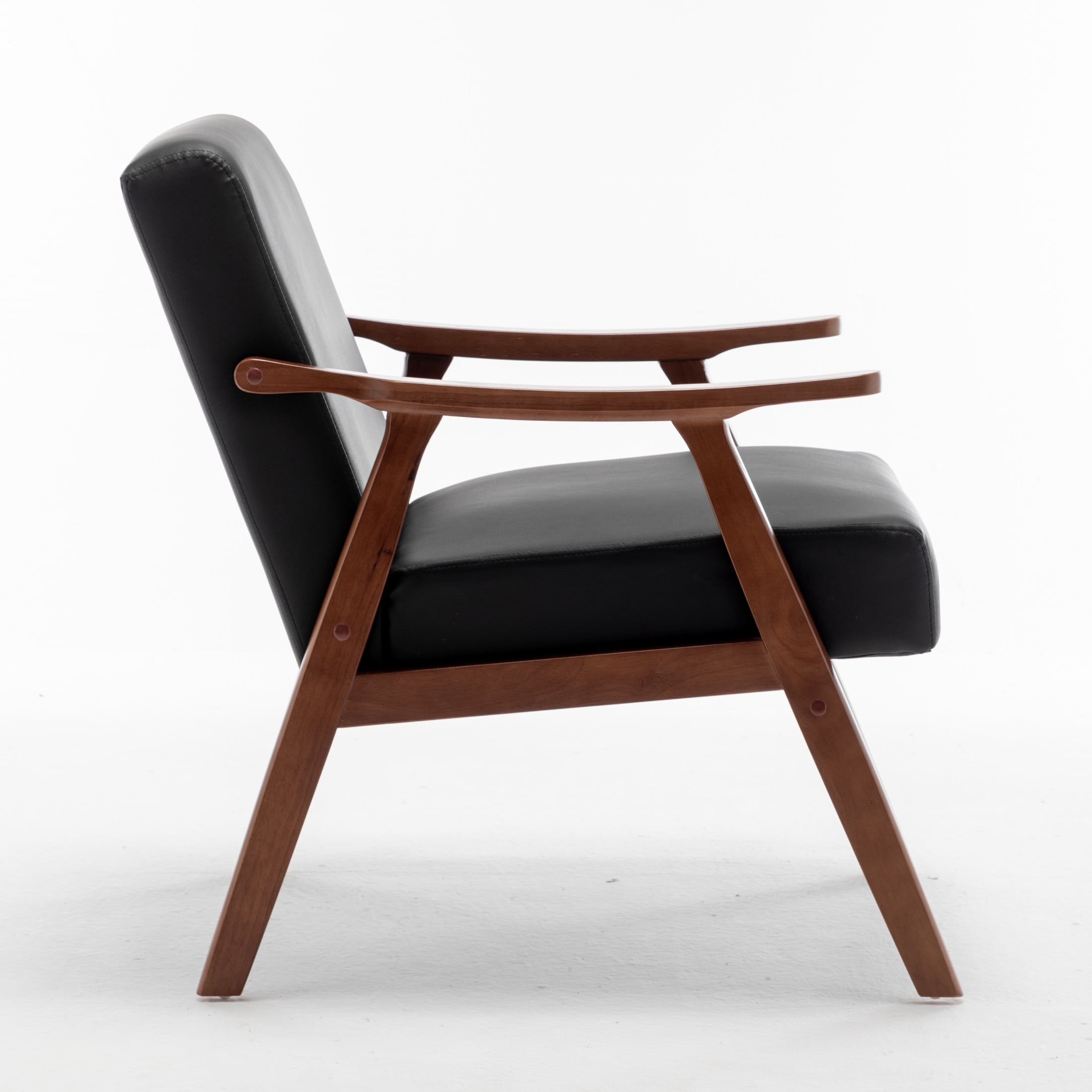 Noble House Jesse Modern Accent Chair, Solid Wood Thick Backrest PU Leather Upholstered Lounge Armchair, Brown