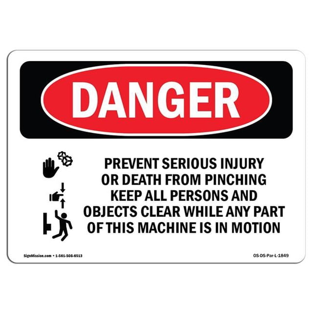 SignMission OS-DS-A-1218-L-1849 12 x 18 Po Signe de Danger OSHA - Prévenir le Pincement des Blessures Graves
