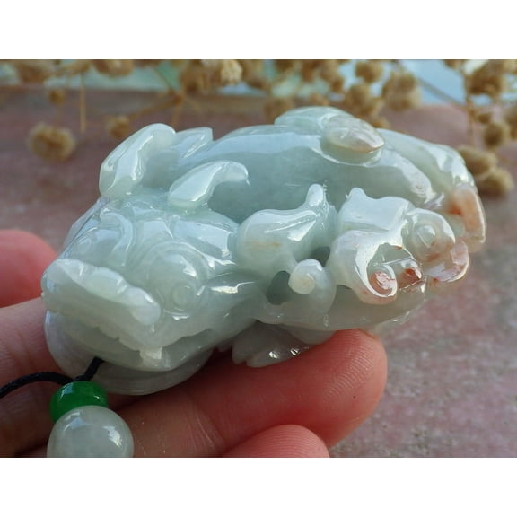 Certified Red Green Burma Natural A Jade jadeite Pendant Dragon Pi Xiu Coin Necklace 674488 TN