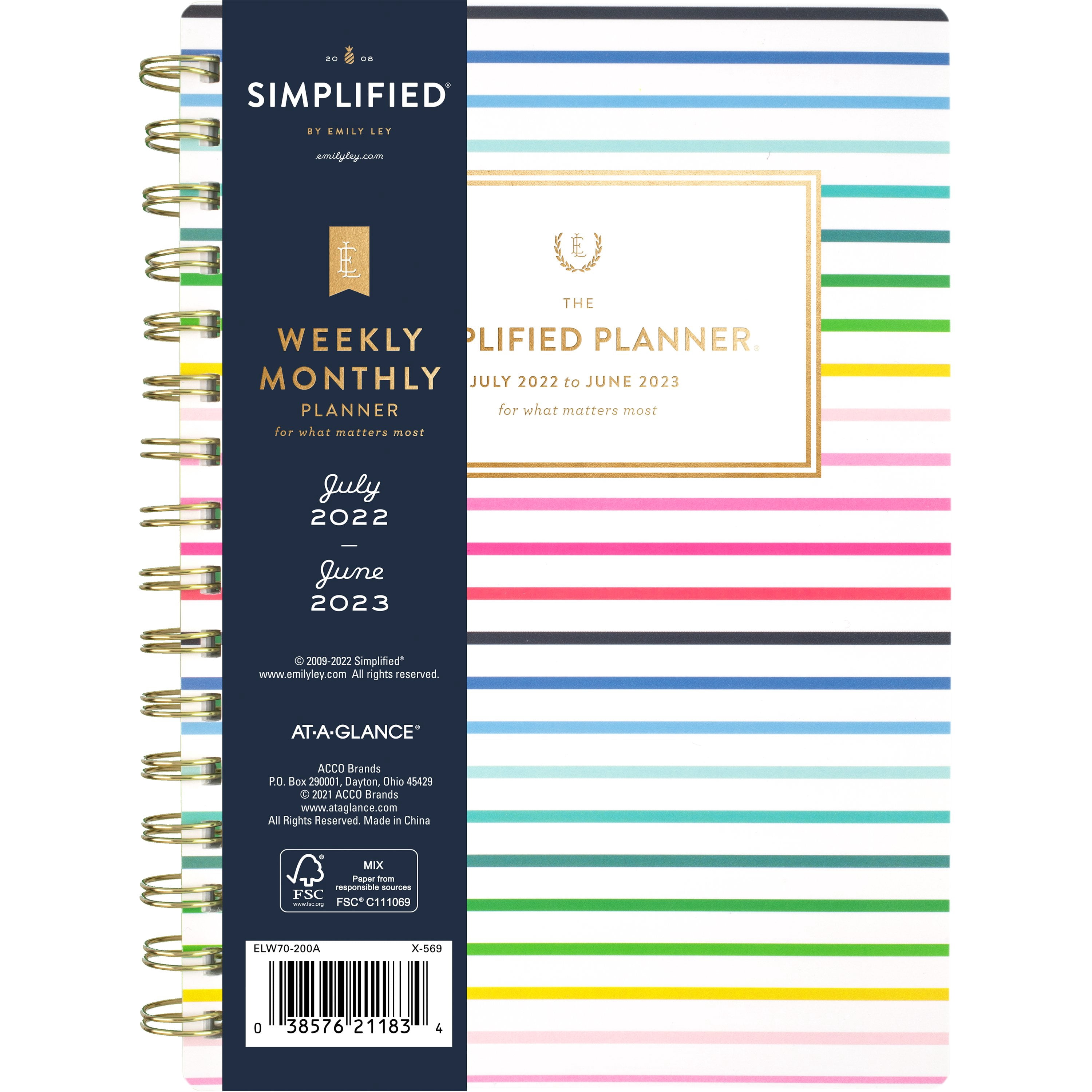 2022-2023 Weekly Monthly Planner, 5 1/2" x 8 1/2", by Simplified, Happy  Stripe (ELW70-200A-23) - Walmart.com