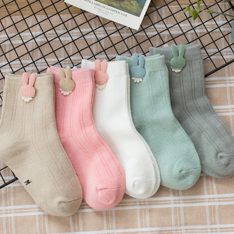 OCHINE Kids Girls Boys Cotton Cute Fun Socks 5 Pairs Cartoon Rabbit