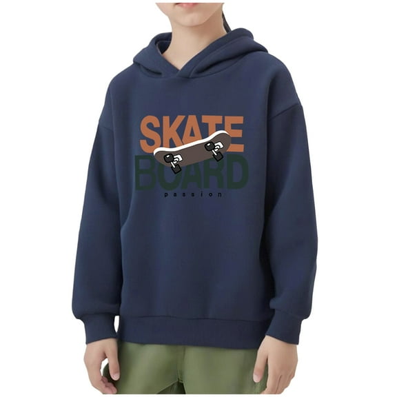 Zpanxa Children's Skate Theme Hooded Sweatshirt Brushed Fleece with Kangaroo Pocket for Urban Fashion 4-14 Years