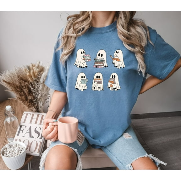 Ghost Reading Books Shirt, Halloween Teacher Gift, Ghost Reading Book Sweater, Spooky Season Trendy Shirt, Halloween Ghost