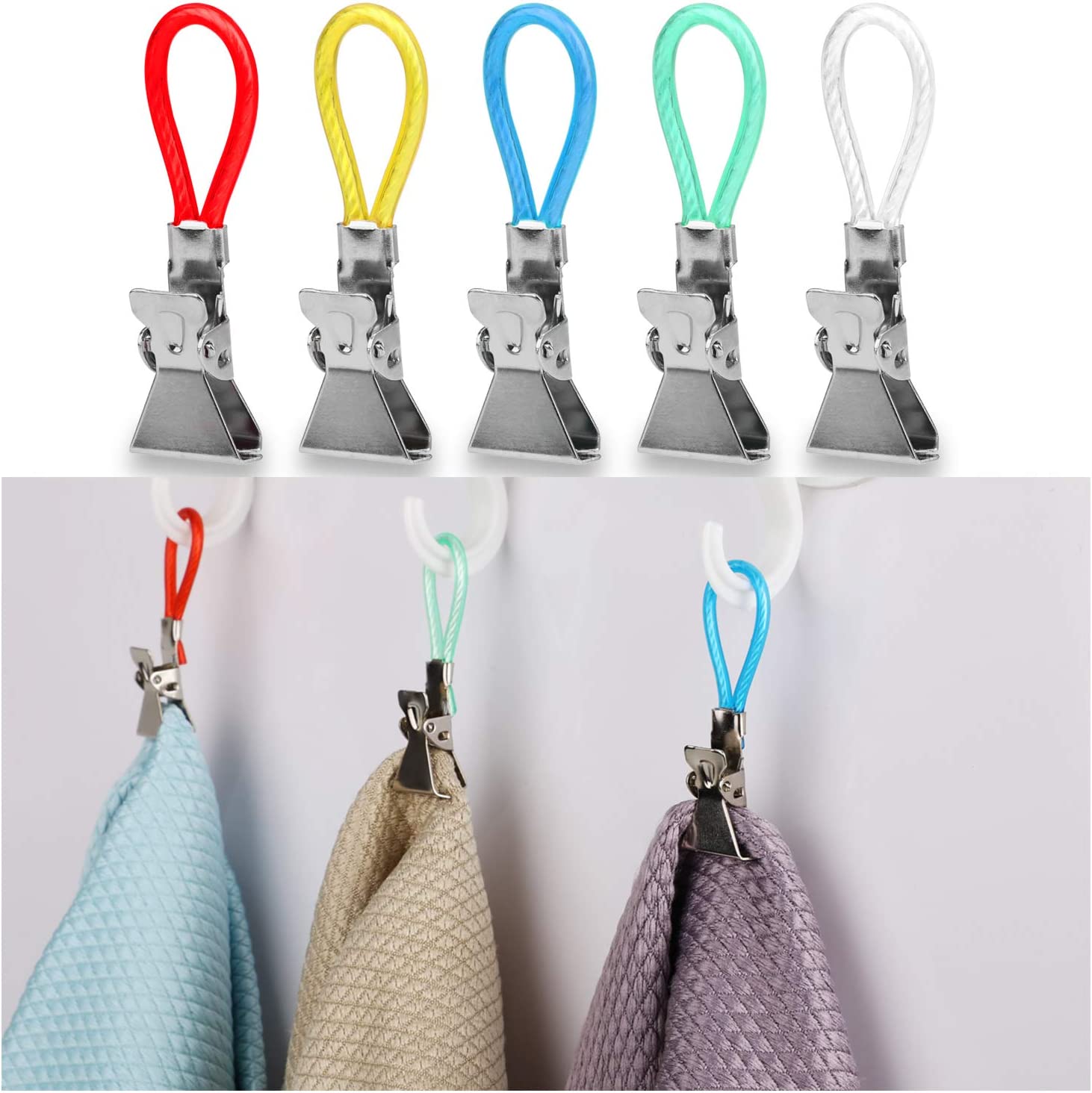 30 Clips Accroche-torchons Inox Et Plastique - 5 Couleurs, Anneau De Suspension, Pour Cuisine Ou Salle De Bain