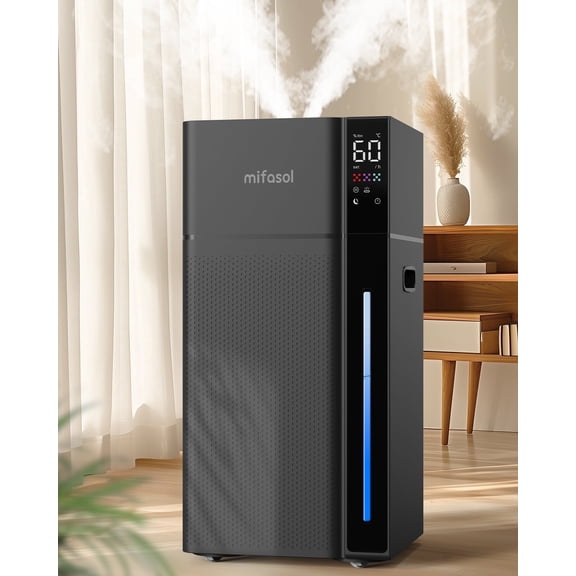 Mifasol Humidifier Large Room, 5.3Gal/20L Warm and Cool Mist Humidifiers for Home 1500 sq ft, Double Nozzles Whole House Humidifier, Black