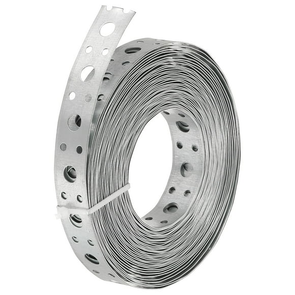 Uxcell Galvanized Pipe Strap, 1 Pcs 0.79 Inch x 33 FT 0.6mm Thickness Metal Strapping with Holes Bendable Pipe Hanger Strap for Pipe Supports Hanging, Silver Tone