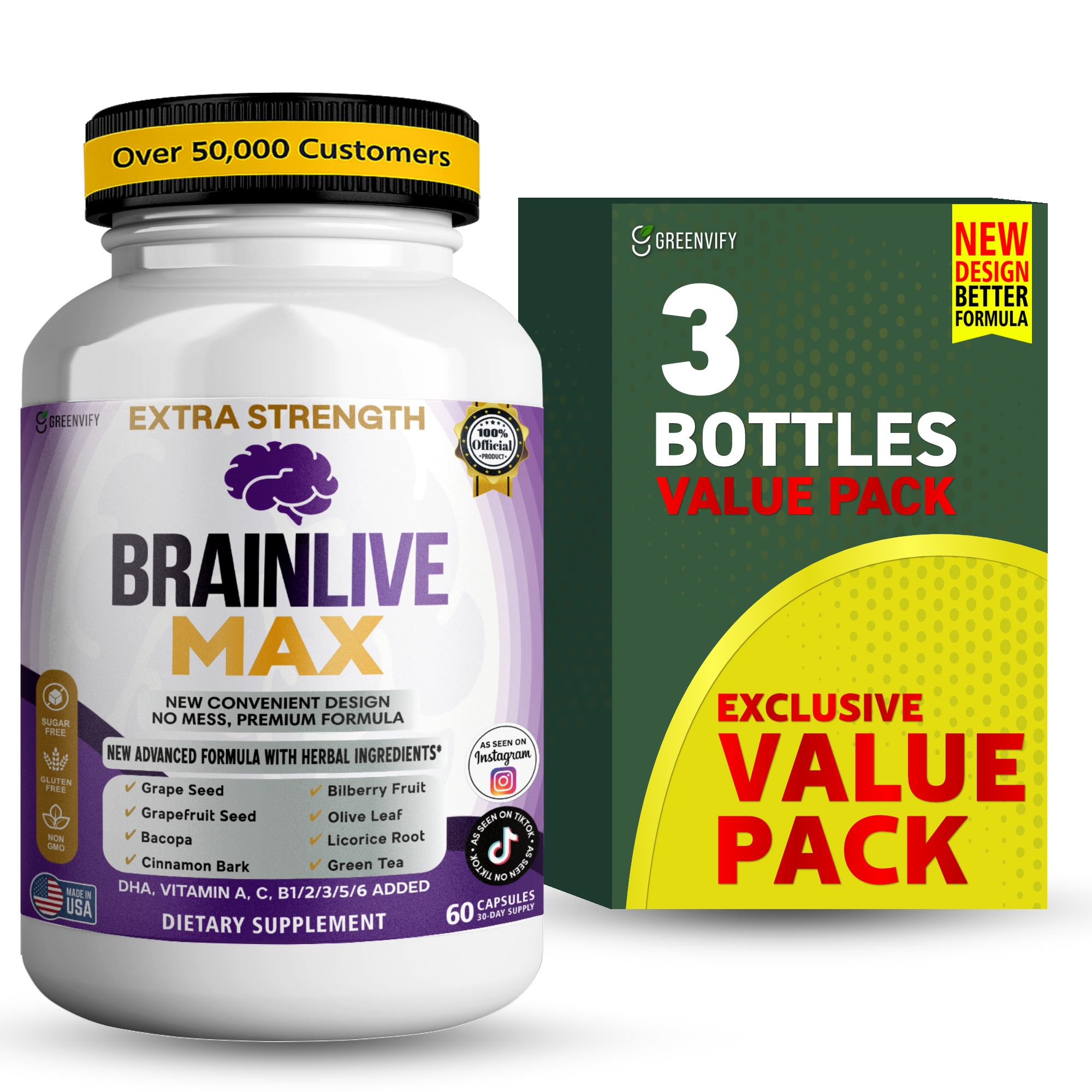 GreenVify BrainLive Max Dietary Supplement Capsules