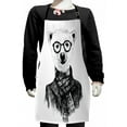 thumbnail image 1 of Animal Kids Apron, Hand Drawn Monochrome Sketch Style Hipster Bear with Jacket Scarf Glasses, Boys Girls Apron Bib with Adjustable Ties for Cooking Baking Painting, Black Grey and White, by Ambesonne, 1 of 2
