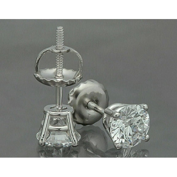 2Ct Lab Created Diamond Round Cut Solitaire Classy & Premium Screw Back Stud Earrings 14K White Gold Plated