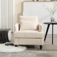 thumbnail image 2 of Gzxs Modern Accent Chair in Beige Chenille, Mid Century Upholstered Sofa Chair, Accent Reading Chair with Padded Seat and Rubber Wood Legs, for Living Room & Bedroom, 2 of 10