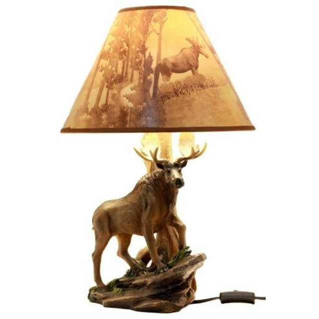 Wildlife Nature Bull Moose Grand Elk Desktop Table Lamp With Nature Shade 20"H