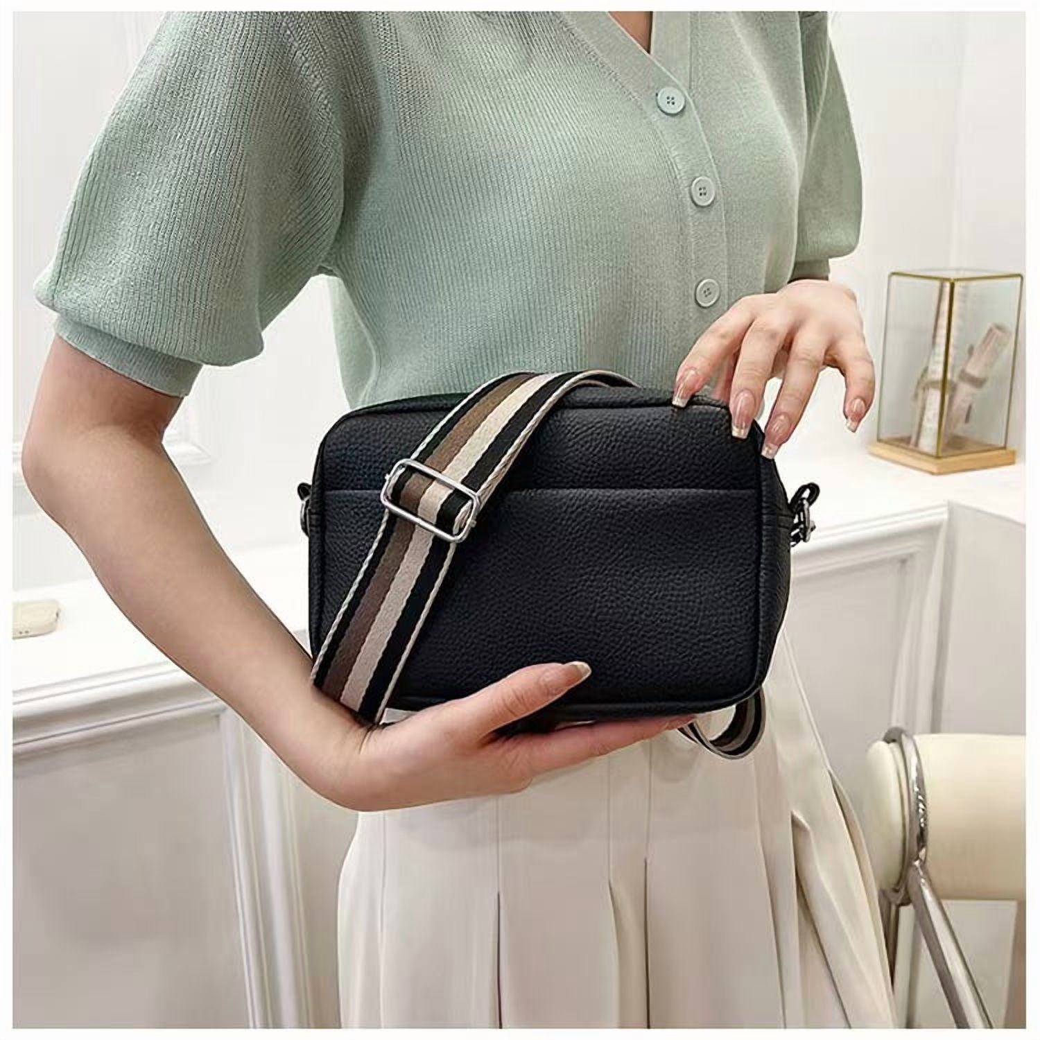 Classic Crossbody Bags for Women Stylish Designer Wide Purse Strap Shoulder Camera Bag Synthetic Leather Daily Use Bag