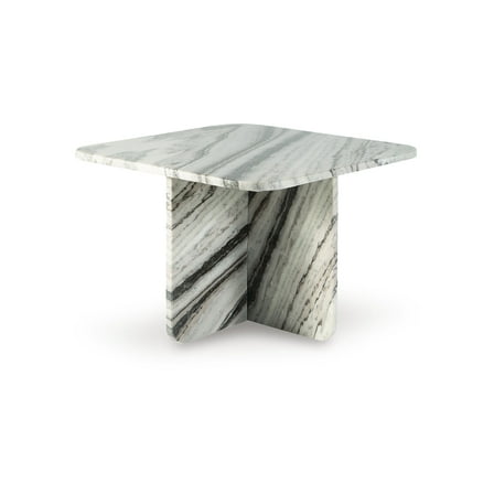 Signature Design by Ashley Baretton Accent Coffee Table - Natural Marble with Black/White/Taupe Tones, Square Design