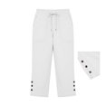 thumbnail image 2 of JFGHDG Cotton Linen Capri Pants for Women Straight Leg Split Button Elastic Drawstring Waist Summer Cropped Pants with Pockets White S, 2 of 3